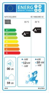ALPS EXCLUSIVE 14,8-kW-URBAN-V2-Wärmepumpe. ERP-Label. A++ bei 55 Grad und A+++ bei 35 Grad.